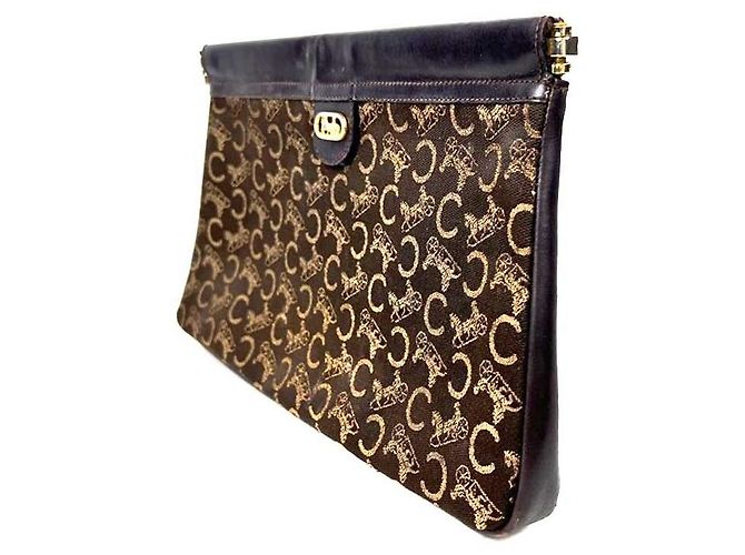 Céline Borsa Clutch Jacquard Carriage Marrone - vista 4