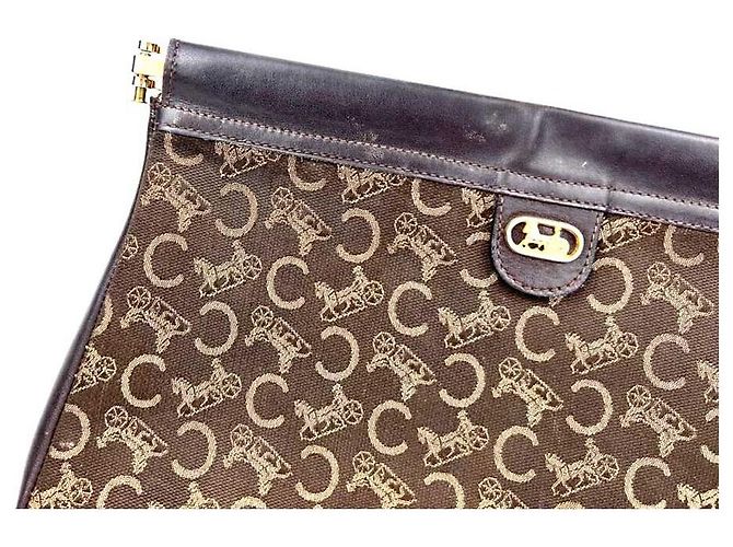 Céline Borsa Clutch Jacquard Carriage Marrone - vista 9