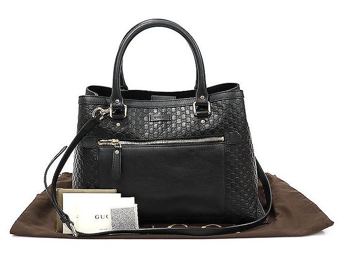 Bolso tote de cuero micro Guccissima negro con detalles en dorado - vista 2