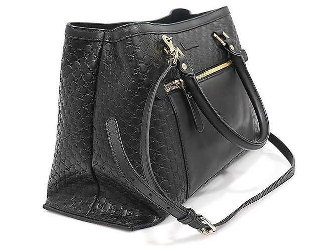 Bolso tote de cuero micro Guccissima negro con detalles en dorado - vista 3
