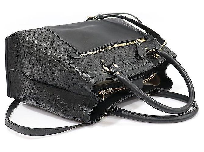 Bolso tote de cuero micro Guccissima negro con detalles en dorado - vista 4