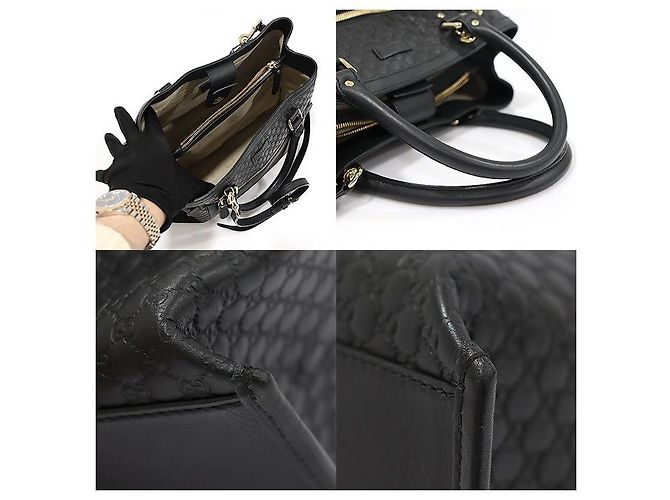 Bolso tote de cuero micro Guccissima negro con detalles en dorado - vista 6