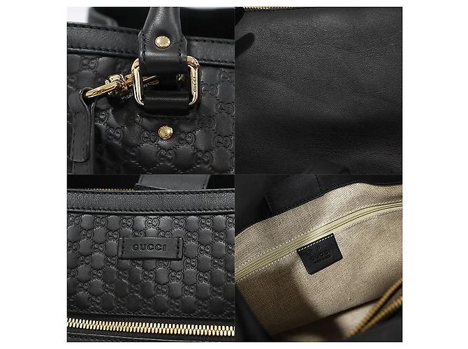 Bolso tote de cuero micro Guccissima negro con detalles en dorado - vista 7