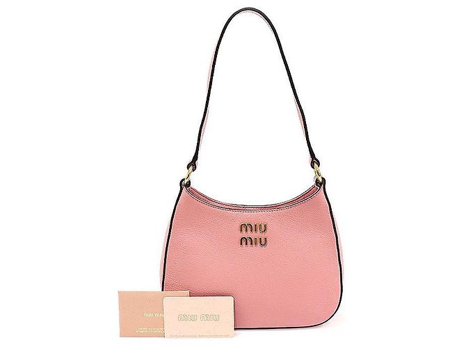 Miu Miu Borsa hobo in pelle madras rosa con lettering dorato - vista 2