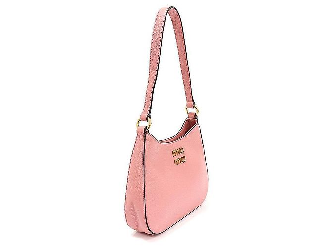 Miu Miu Borsa hobo in pelle madras rosa con lettering dorato - vista 3
