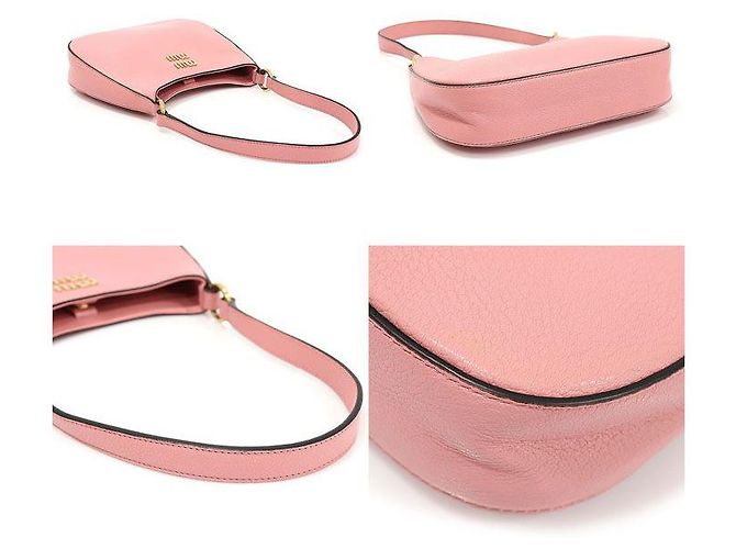Miu Miu Borsa hobo in pelle madras rosa con lettering dorato - vista 6