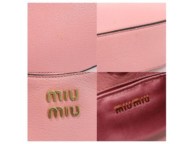 Miu Miu Borsa hobo in pelle madras rosa con lettering dorato - vista 7