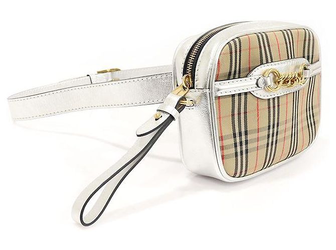 Burberry Bolso de cinturón de cuero plateado con cadena dorada Dorado - vista 2