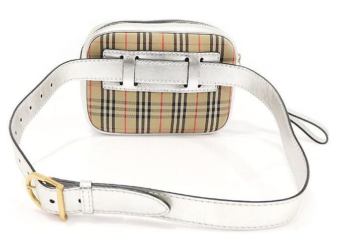 Burberry Bolso de cinturón de cuero plateado con cadena dorada Dorado - vista 3