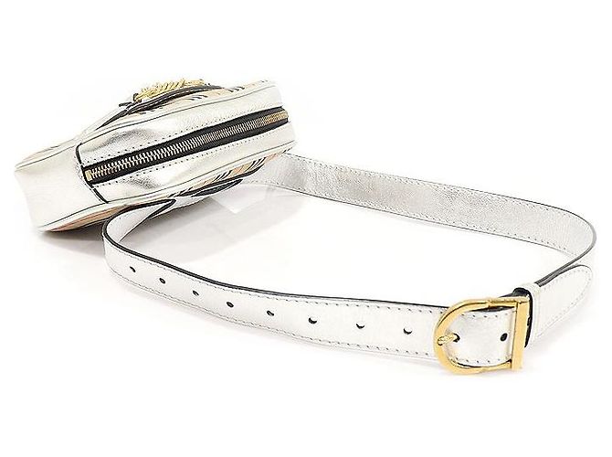 Burberry Bolso de cinturón de cuero plateado con cadena dorada Dorado - vista 4