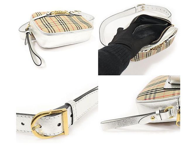 Burberry Bolso de cinturón de cuero plateado con cadena dorada Dorado - vista 5
