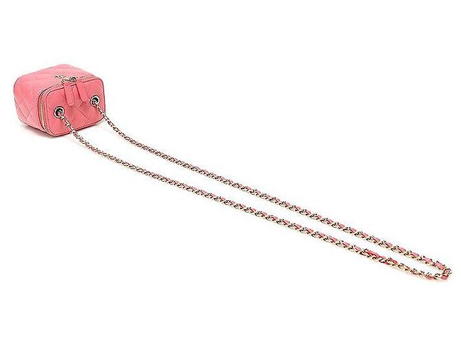 Vanity Chanel Mini bolsa cruzada de couro de cordeiro rosa com corrente dourada e caixa clássica para cosméticos - vista 4