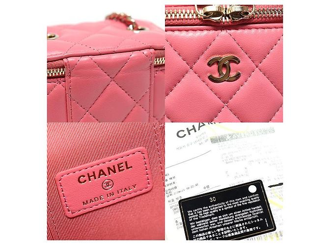 Vanity Chanel Mini bolsa cruzada de couro de cordeiro rosa com corrente dourada e caixa clássica para cosméticos - vista 7