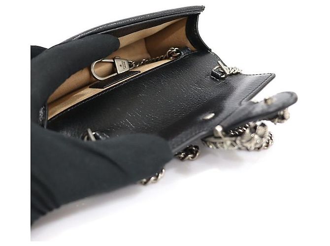 Gucci Borsa a tracolla super mini Dionysus in pelle nera con cristalli Nero - vista 5