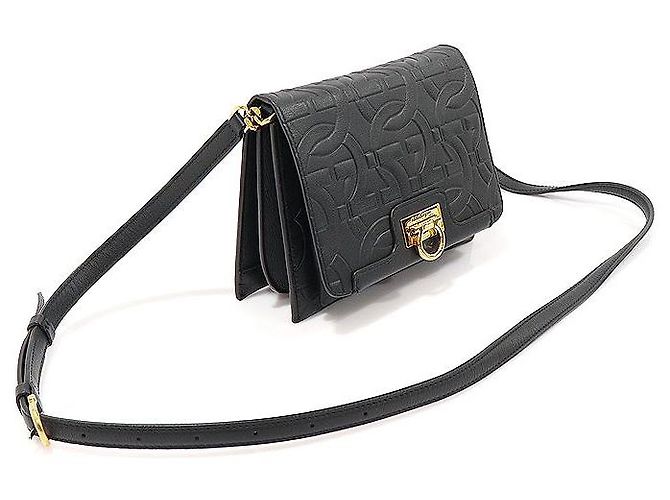 Salvatore Ferragamo Borsa a tracolla Trifolio in pelle di vitello nera con Gancini dorati Nero - vista 3