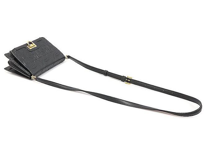 Salvatore Ferragamo Borsa a tracolla Trifolio in pelle di vitello nera con Gancini dorati Nero - vista 4