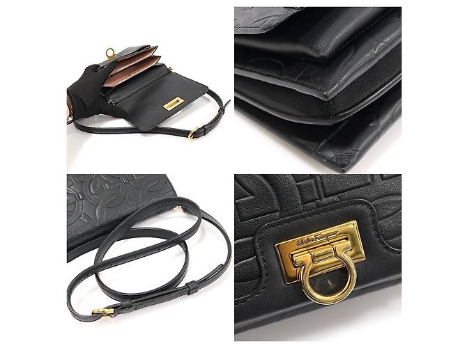 Salvatore Ferragamo Borsa a tracolla Trifolio in pelle di vitello nera con Gancini dorati Nero - vista 6