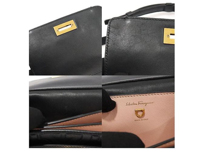 Salvatore Ferragamo Borsa a tracolla Trifolio in pelle di vitello nera con Gancini dorati Nero - vista 7