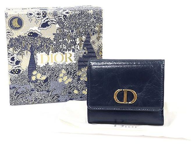 30 Montaigne Dior Navy Crinkled Lambskin MONTAIGNE Lotus Wallet - view 2