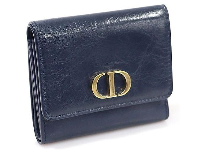 30 Montaigne Dior Navy Crinkled Lambskin MONTAIGNE Lotus Wallet - view 3