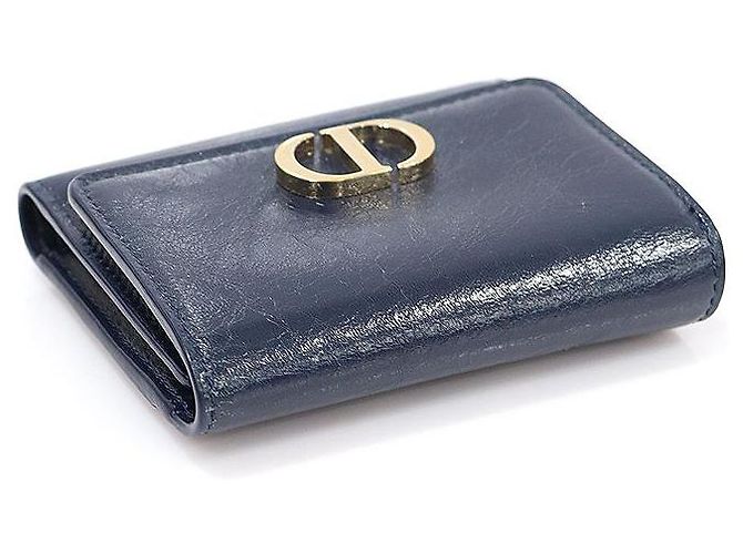 30 Montaigne Dior Navy Crinkled Lambskin MONTAIGNE Lotus Wallet - view 4
