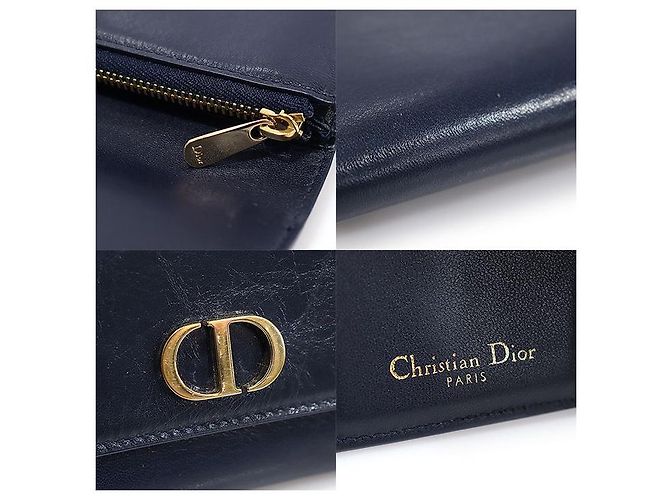 30 Montaigne Dior Navy Crinkled Lambskin MONTAIGNE Lotus Wallet - view 7