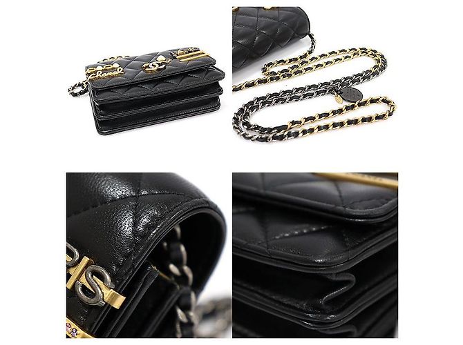 Chanel Mini borsa a spalla WOC con catena e logo CC in pelle di agnello nero - Serie Coco - vista 5