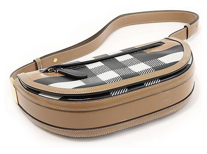 Burberry Borsa a spalla Olympia Small in pelle di vitello cammello a quadri Marrone - vista 5