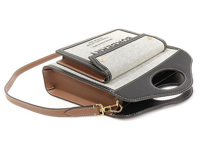 Burberry Mini Tote in Tela Bicolore in Pelle Nera Triton Marrone - vista 4