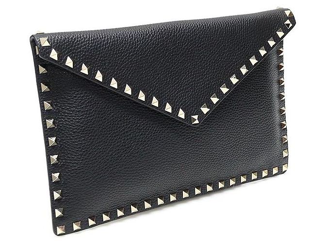 Valentino Clutch Envelope em Couro Preto com Studs Dourados Rockstud - vista 3