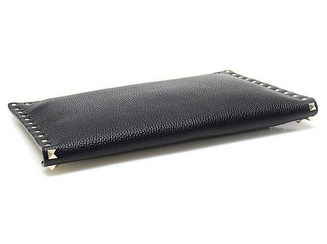 Valentino Clutch Envelope em Couro Preto com Studs Dourados Rockstud - vista 5