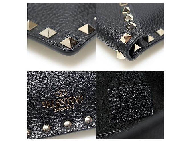 Valentino Clutch Envelope em Couro Preto com Studs Dourados Rockstud - vista 7