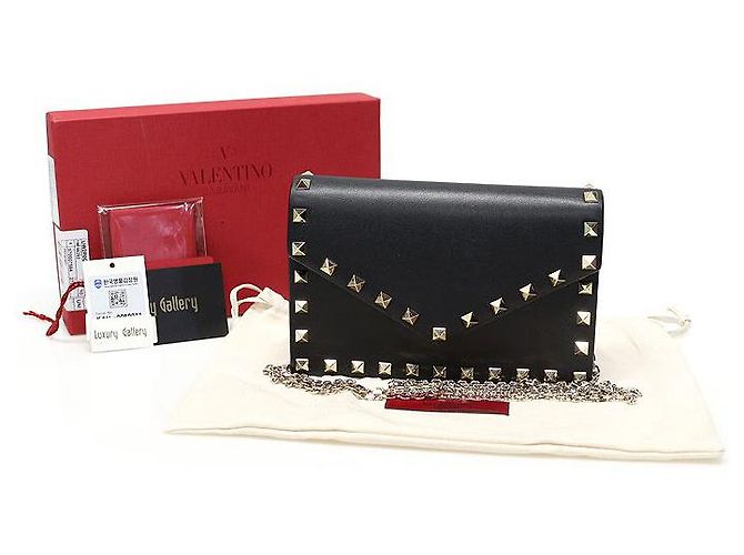 Valentino Mini Pochette Busta Rockstud in Pelle Nera Caviar con Catena Crossbody Nero - vista 2