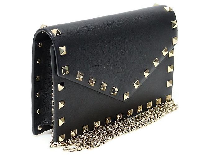 Valentino Mini Pochette Busta Rockstud in Pelle Nera Caviar con Catena Crossbody Nero - vista 3