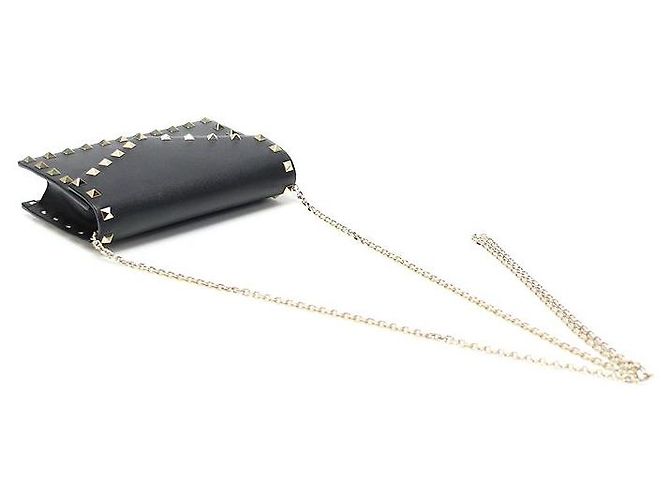 Valentino Mini Pochette Busta Rockstud in Pelle Nera Caviar con Catena Crossbody Nero - vista 4