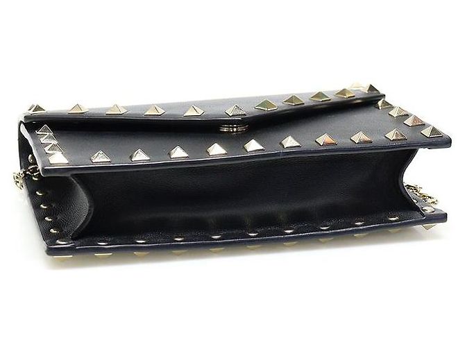 Valentino Mini Pochette Busta Rockstud in Pelle Nera Caviar con Catena Crossbody Nero - vista 5