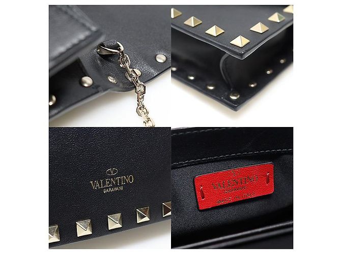 Valentino Mini Pochette Busta Rockstud in Pelle Nera Caviar con Catena Crossbody Nero - vista 7