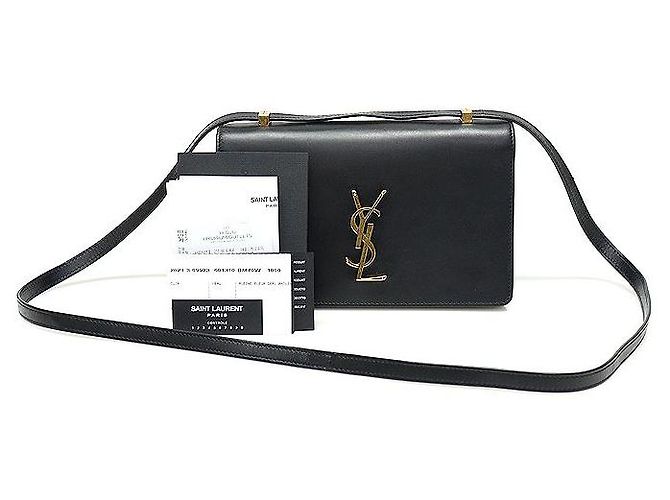 Saint Laurent Piccola borsa a spalla in pelle di vitello liscia nera con monogramma dorato Dylan e pattina a fisarmonica Nero - vista 2