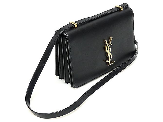 Saint Laurent Piccola borsa a spalla in pelle di vitello liscia nera con monogramma dorato Dylan e pattina a fisarmonica Nero - vista 3