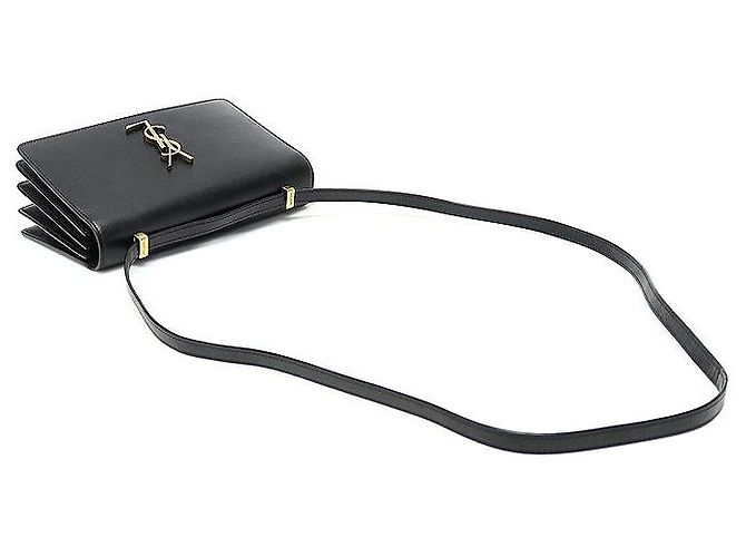 Saint Laurent Piccola borsa a spalla in pelle di vitello liscia nera con monogramma dorato Dylan e pattina a fisarmonica Nero - vista 4