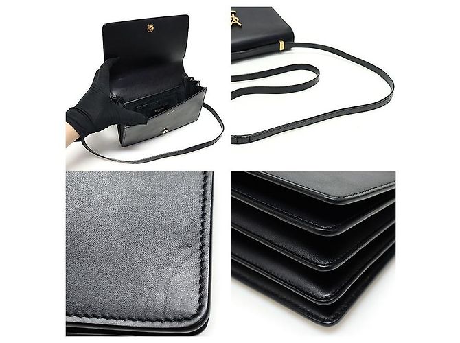 Saint Laurent Piccola borsa a spalla in pelle di vitello liscia nera con monogramma dorato Dylan e pattina a fisarmonica Nero - vista 6