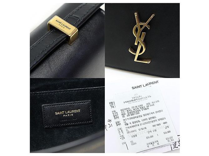Saint Laurent Piccola borsa a spalla in pelle di vitello liscia nera con monogramma dorato Dylan e pattina a fisarmonica Nero - vista 7