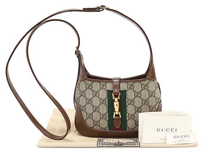 Gucci GG Supreme Canvas Mini Borsa a Tracolla Jackie in Oro Marrone - vista 2