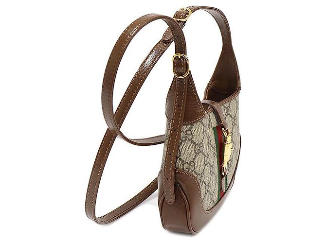 Gucci GG Supreme Canvas Mini Borsa a Tracolla Jackie in Oro Marrone - vista 3