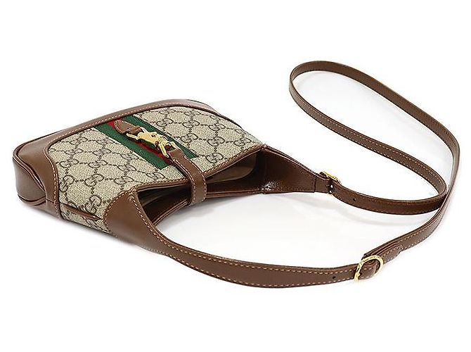 Gucci GG Supreme Canvas Mini Borsa a Tracolla Jackie in Oro Marrone - vista 4