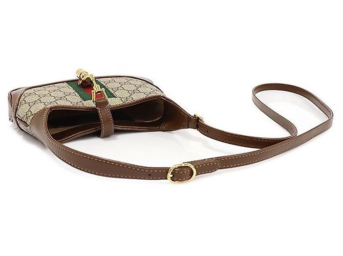 Gucci GG Supreme Canvas Mini Borsa a Tracolla Jackie in Oro Marrone - vista 6
