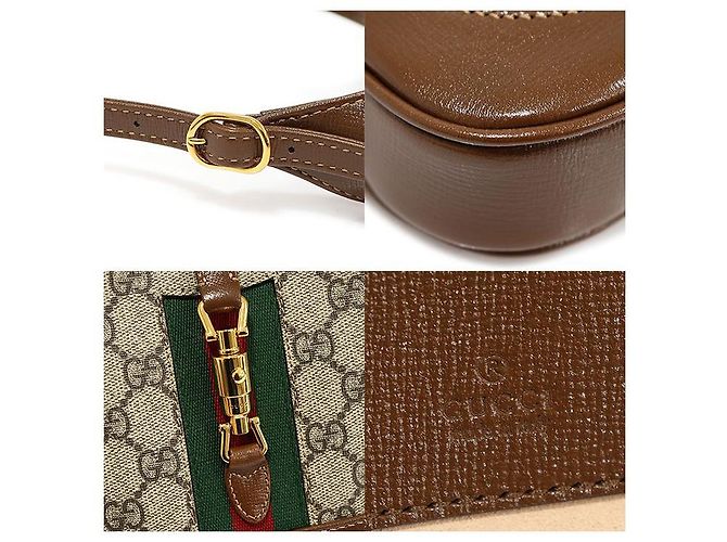 Gucci GG Supreme Canvas Mini Borsa a Tracolla Jackie in Oro Marrone - vista 7