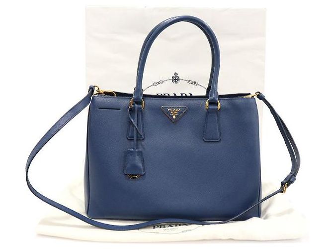 Prada Logo Triangolo Oro Saffiano Lux Blu - vista 2