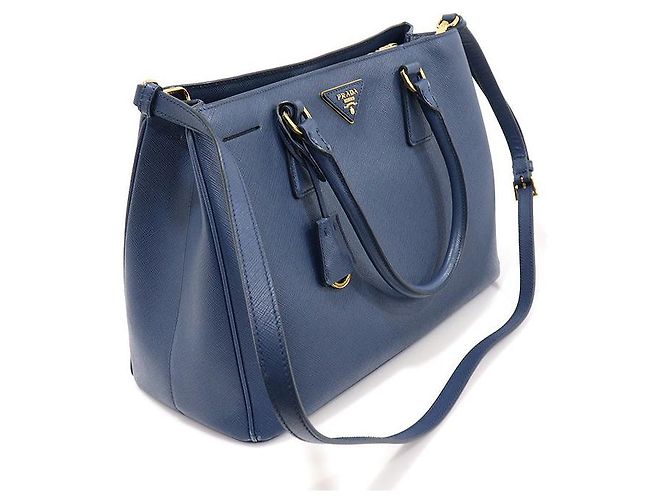 Prada Logo Triangolo Oro Saffiano Lux Blu - vista 3