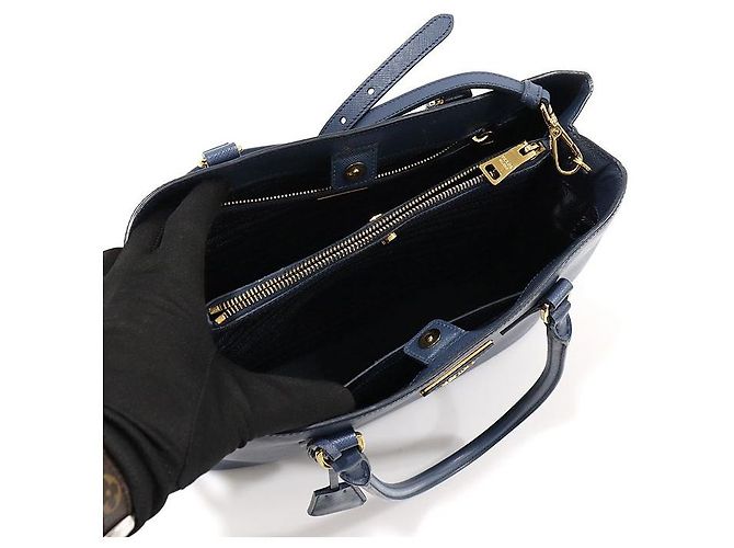 Prada Logo Triangolo Oro Saffiano Lux Blu - vista 4